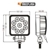 Phare de travail carré 9 Led 27W 1800 Lumens "Sodiflash"